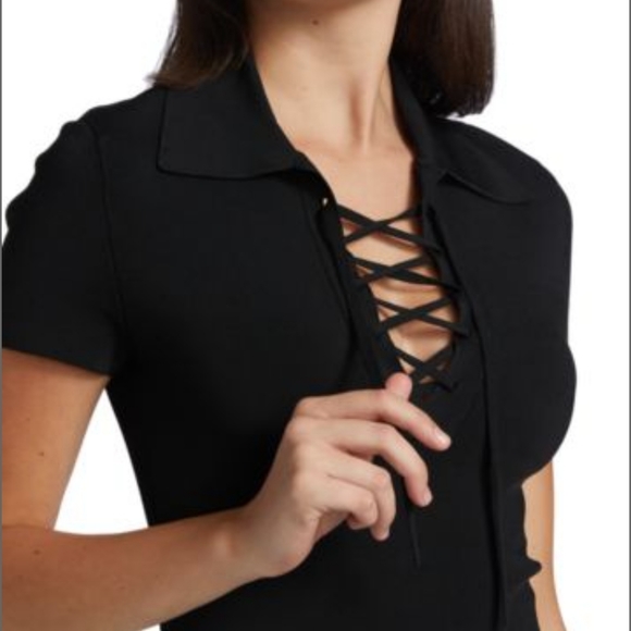 ALICE + OLIVIA Janna Lace-Up Polo Shirt Dress - Picture 5 of 13